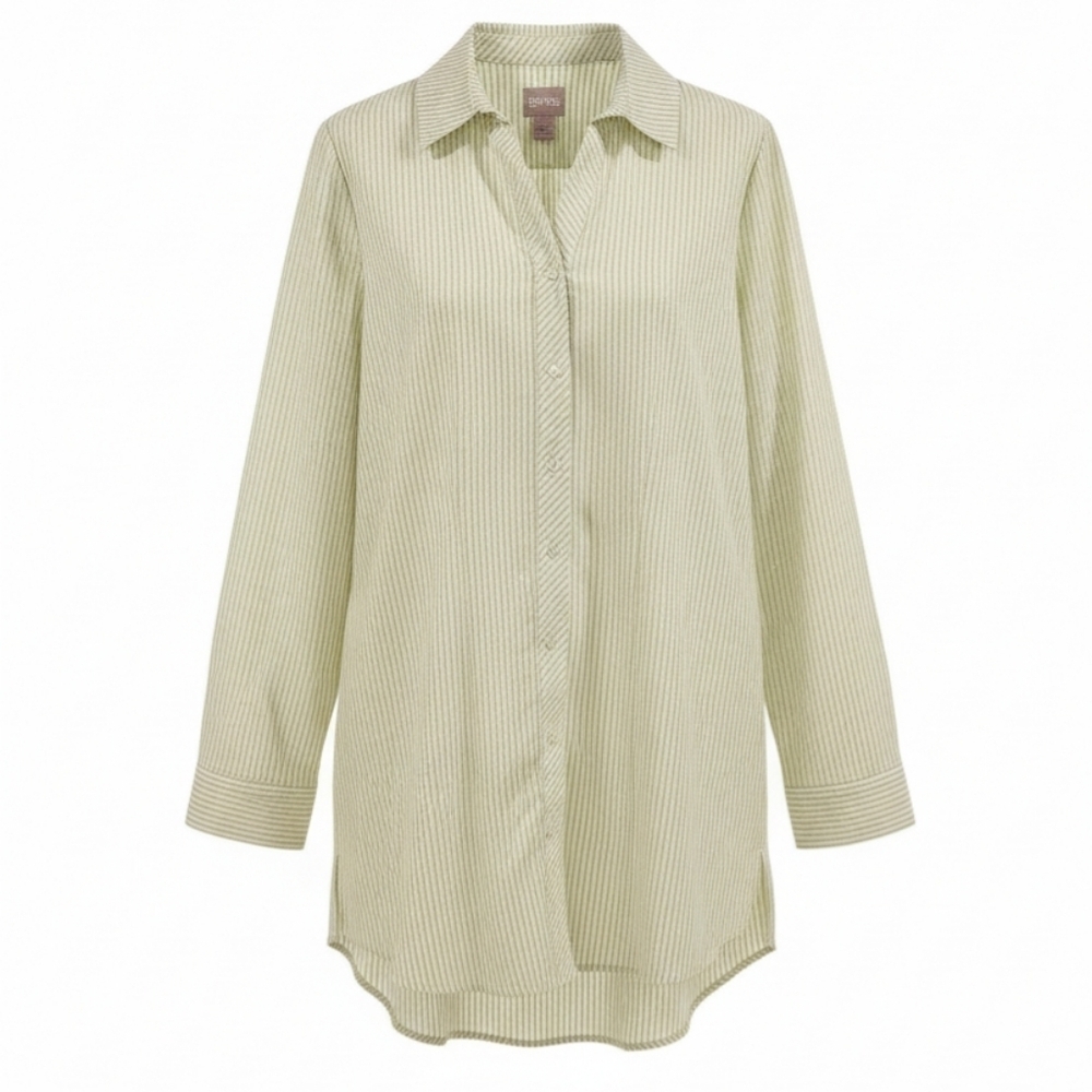 Chico's SZ 0/XS/4 Open V-Neck Collared Long Sleeve Button Down Shimmer Stripe